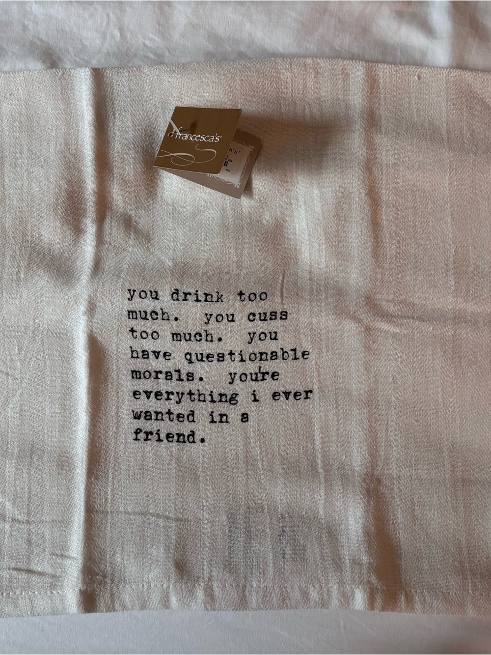 Francesca's Collections Cream Cotton Printed Quote Kitchen Towel